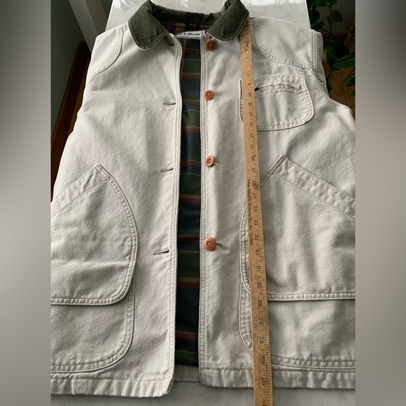 Vintage L.L. Bean Chore Jacket Men’s Large Tan Canvas Plaid Lined Relaxed Flawed - Picture 13 of 16